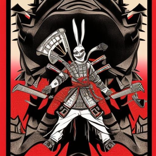 Samurai Rabbit Warrior in Japanese Comic Style
