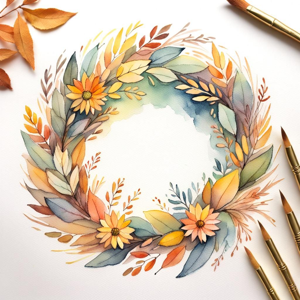 Delicate Autumn Wreath Watercolor Sketch