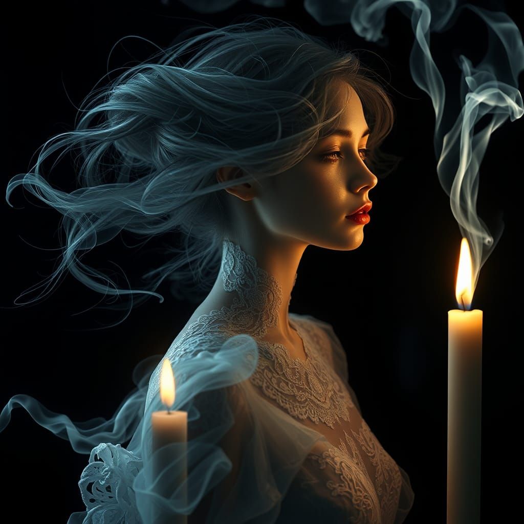 Ethereal Woman Formed from Candle Smoke