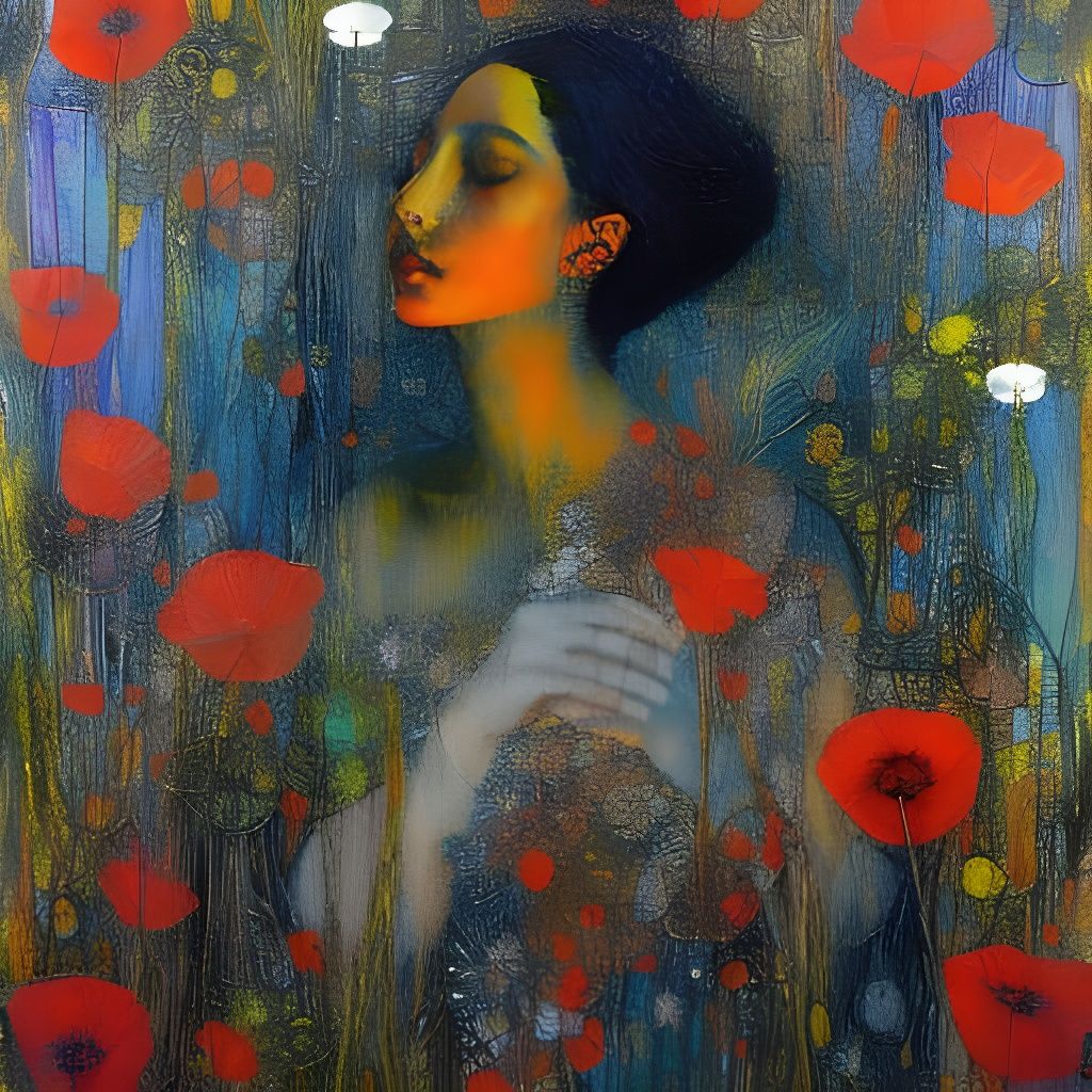 Girl with Poppies: Surrealist Digital Portrait
