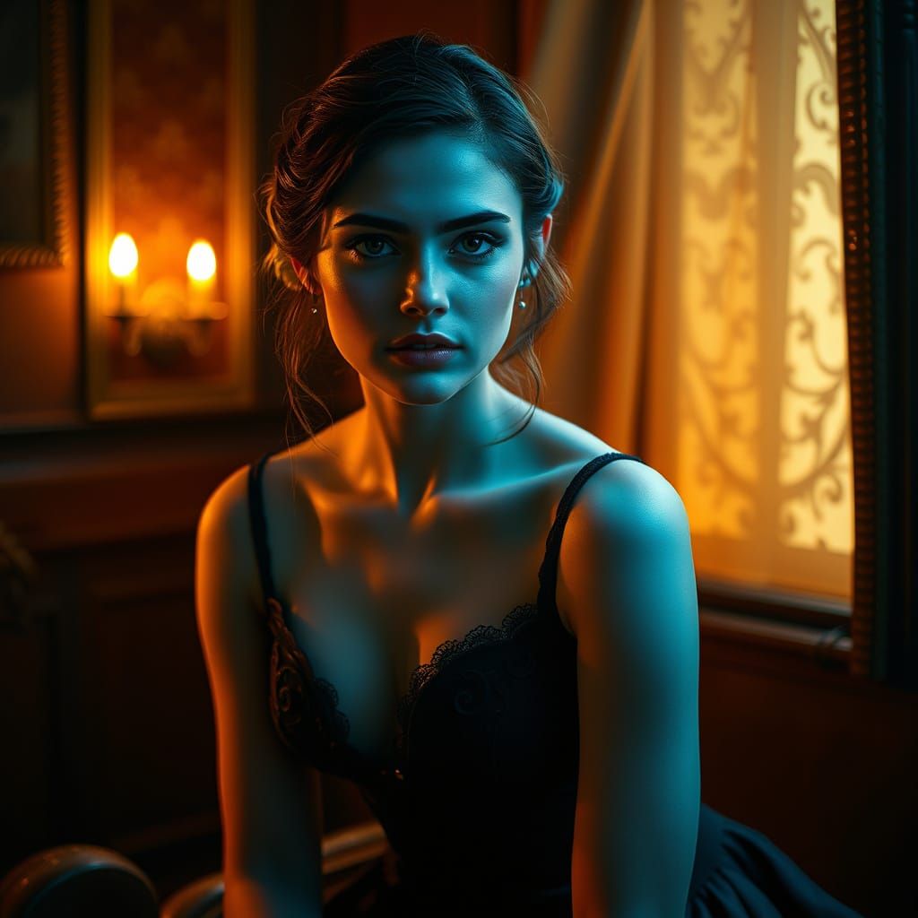 Elegant Woman with Black Eyes in Art Nouveau Style