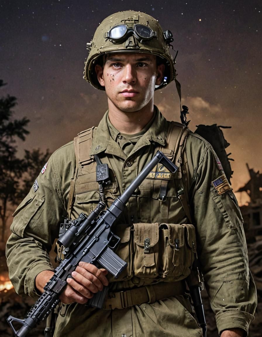 Modern Soldier in WWII Battlefield: Graffiti Art Style