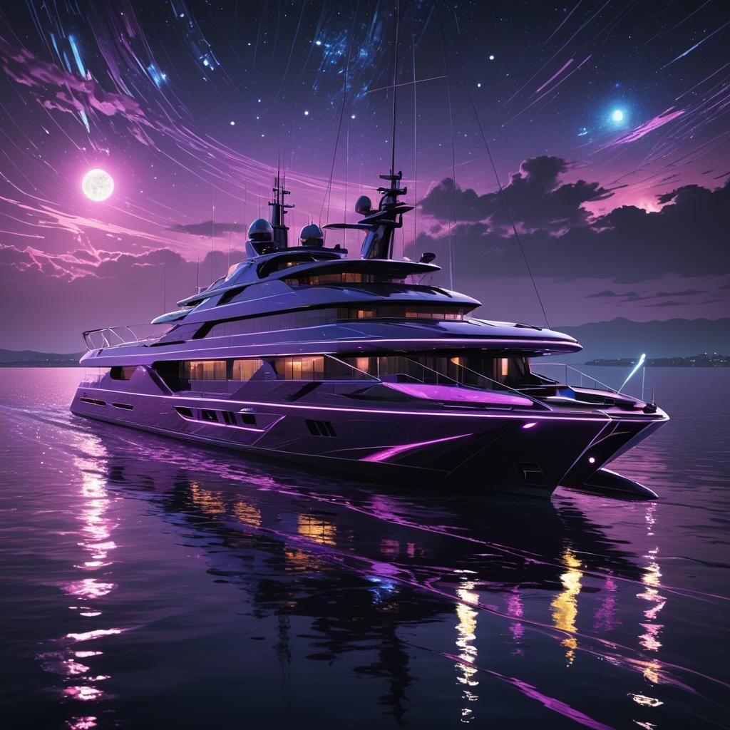 Cyberpunk Yacht Under Starry Sky, Futuristic Vision