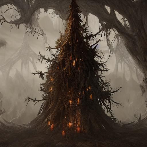 Gothic Christmas Tree in Detailed Matte Painting