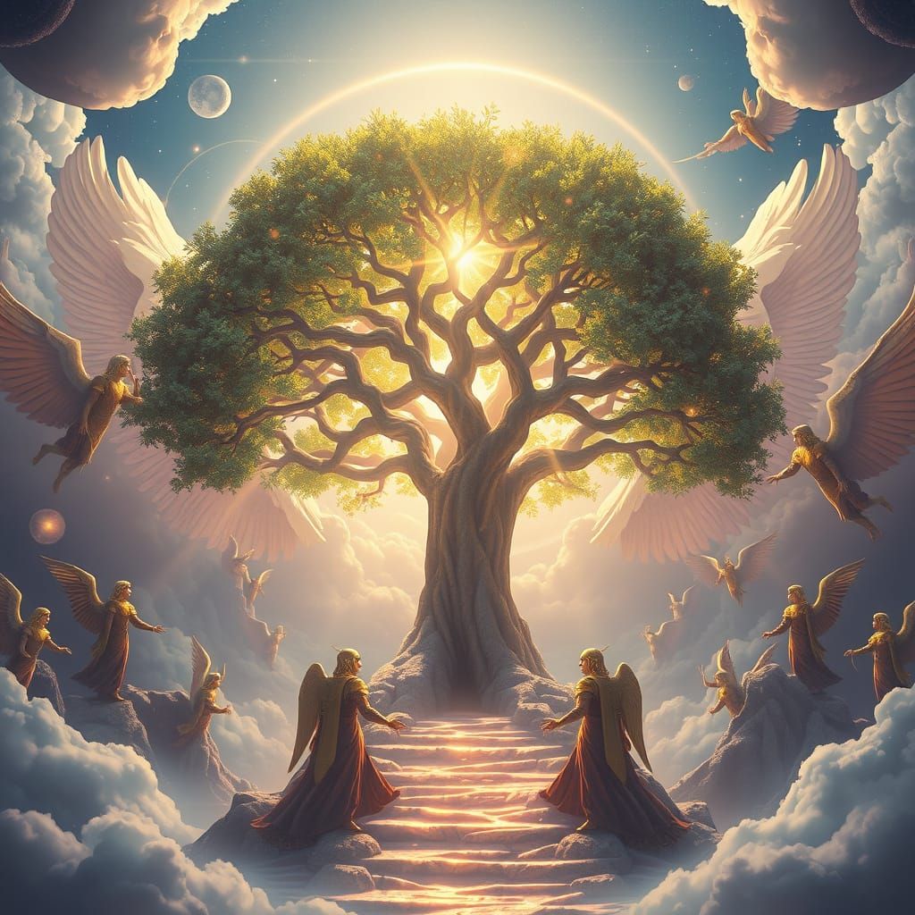 Angelic Tree of Life in Golden Light