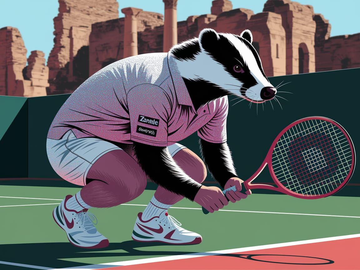 Badger Plays Tennis in Pointillist Style