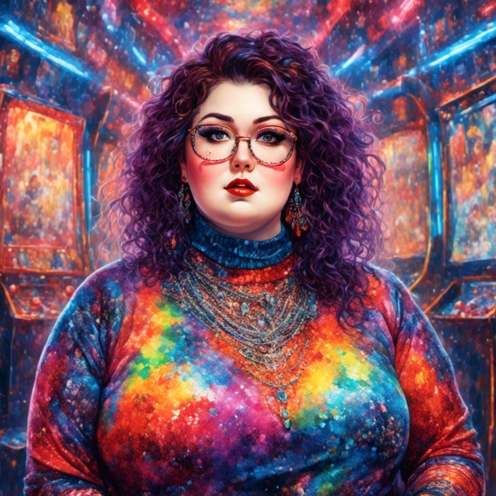 Colorful Curvy Goth Punk in Watercolor Painting