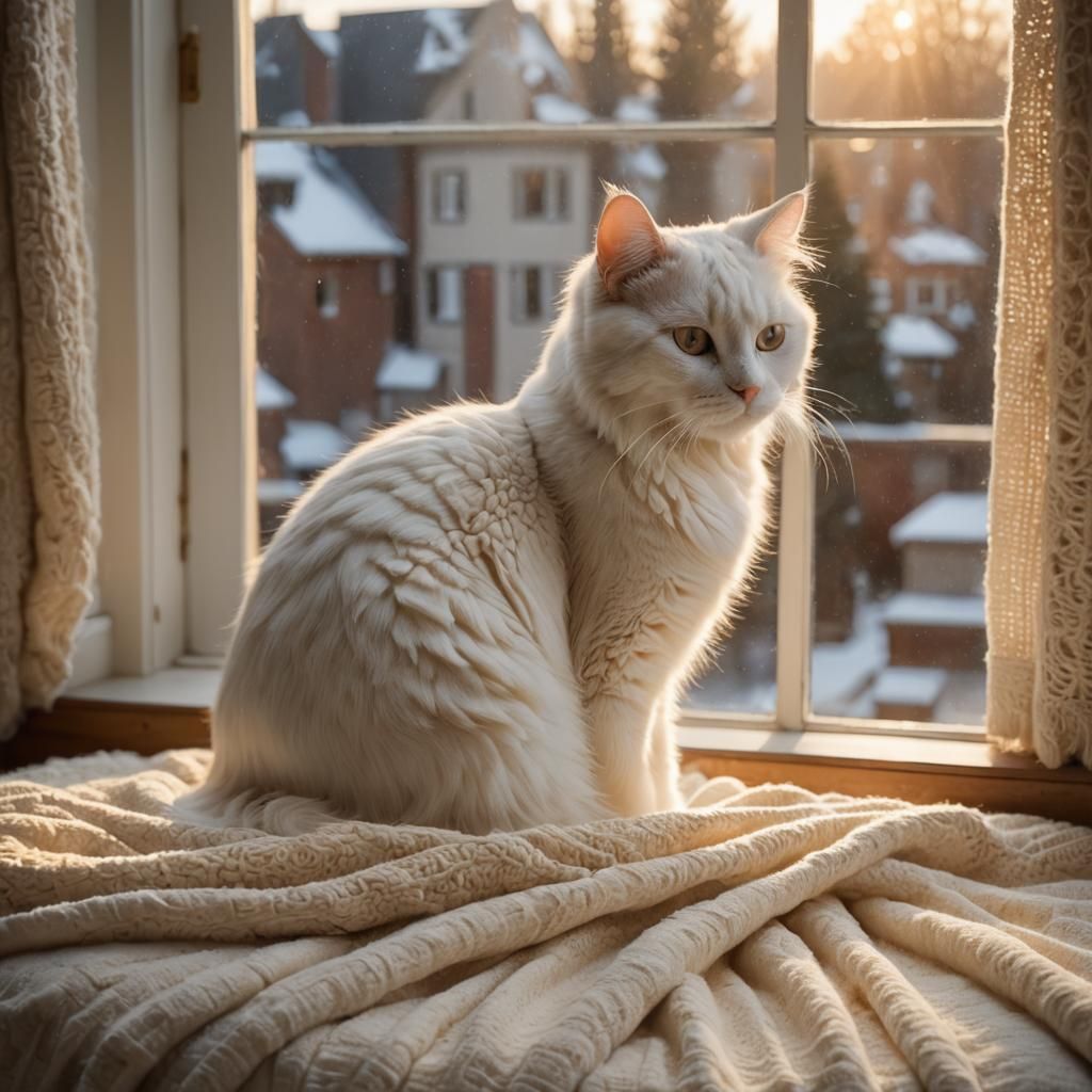 Cozy Cat Over-the-Shoulder in Eerie Surrealism