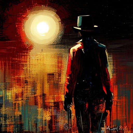 Noir Cowboy Silhouette in Desert Moonlight