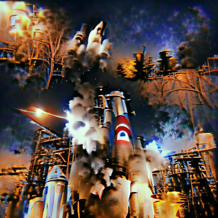Rocket Blasting Off Into the Night Sky