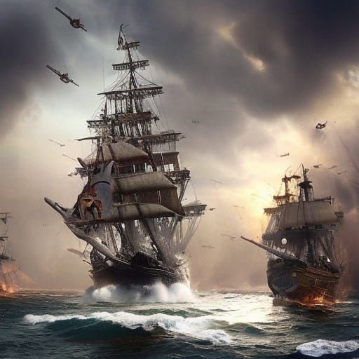 Epic Pirate Ships at War: Cinematic Digital Painting