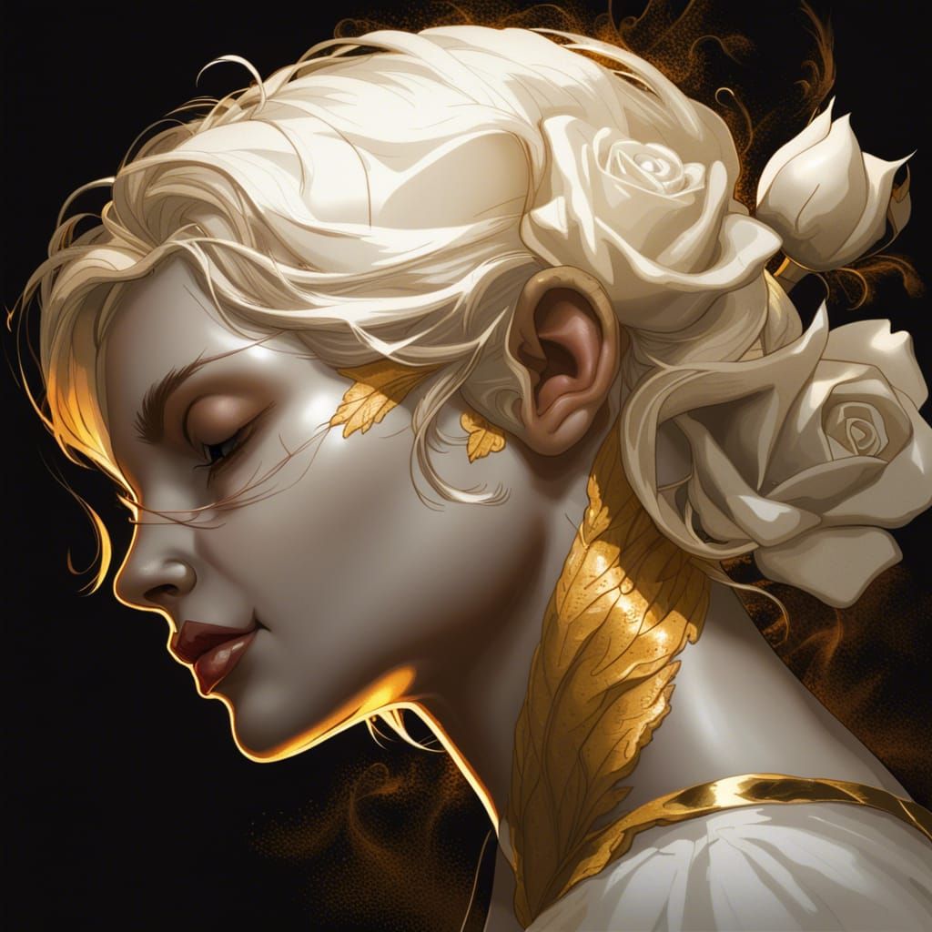 Golden Blood Rose: Elegant Art Portrait