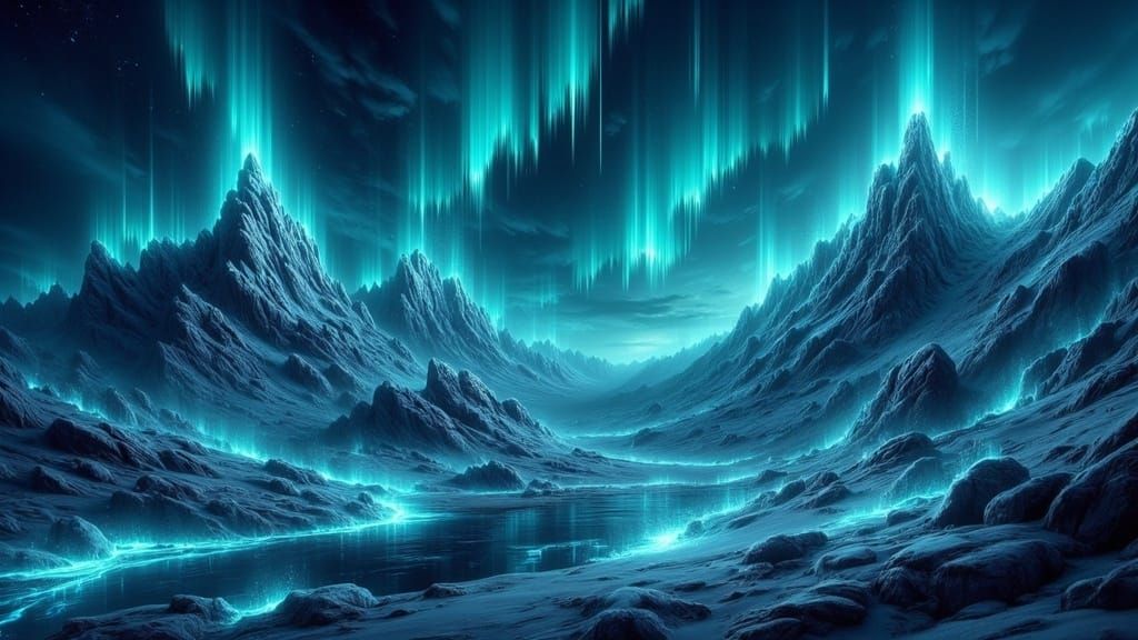 Glowing Craggy Mountains in a Boreal Tundra Landscape