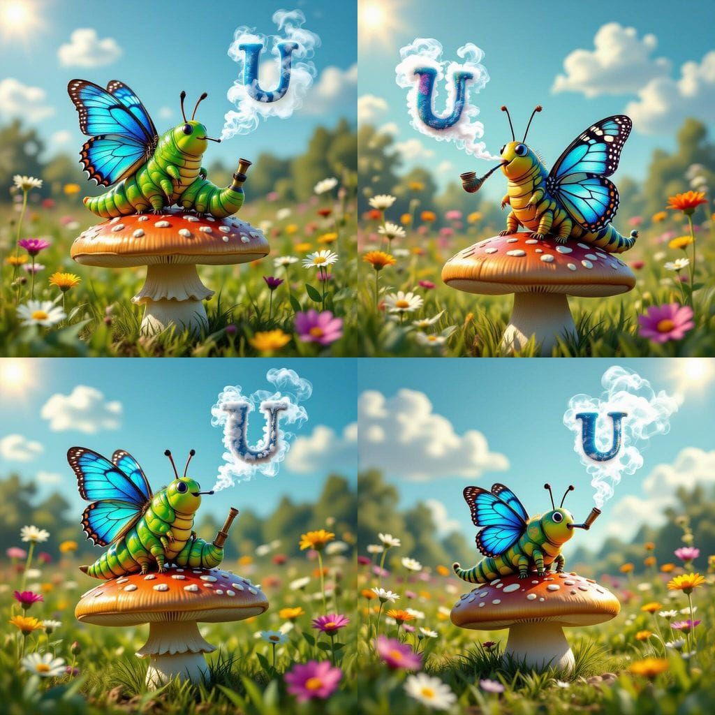 Caterpillar with Butterfly Wings Smoking Hookah