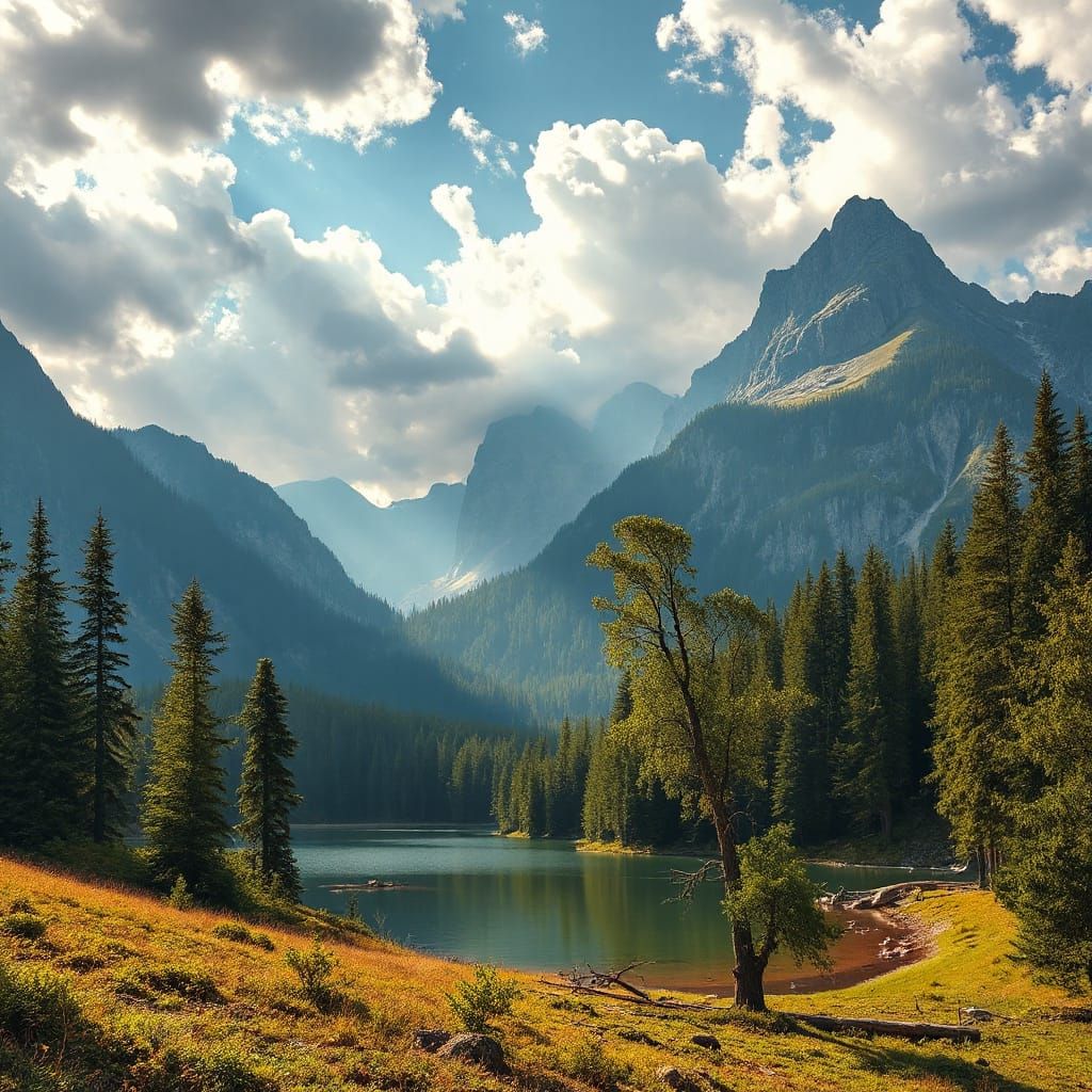 Lush Mountain Landscape in 19th Century Style