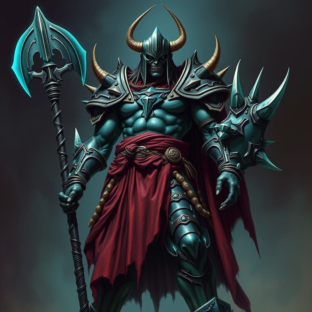 Dark Fantasy Warrior in Teal Necromancer Armor