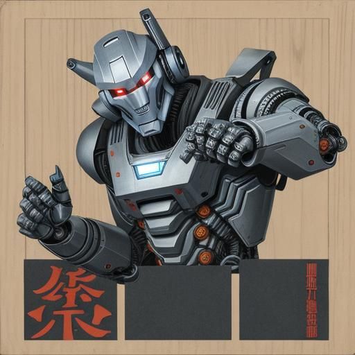 Robot in Japanese Woodblock Style