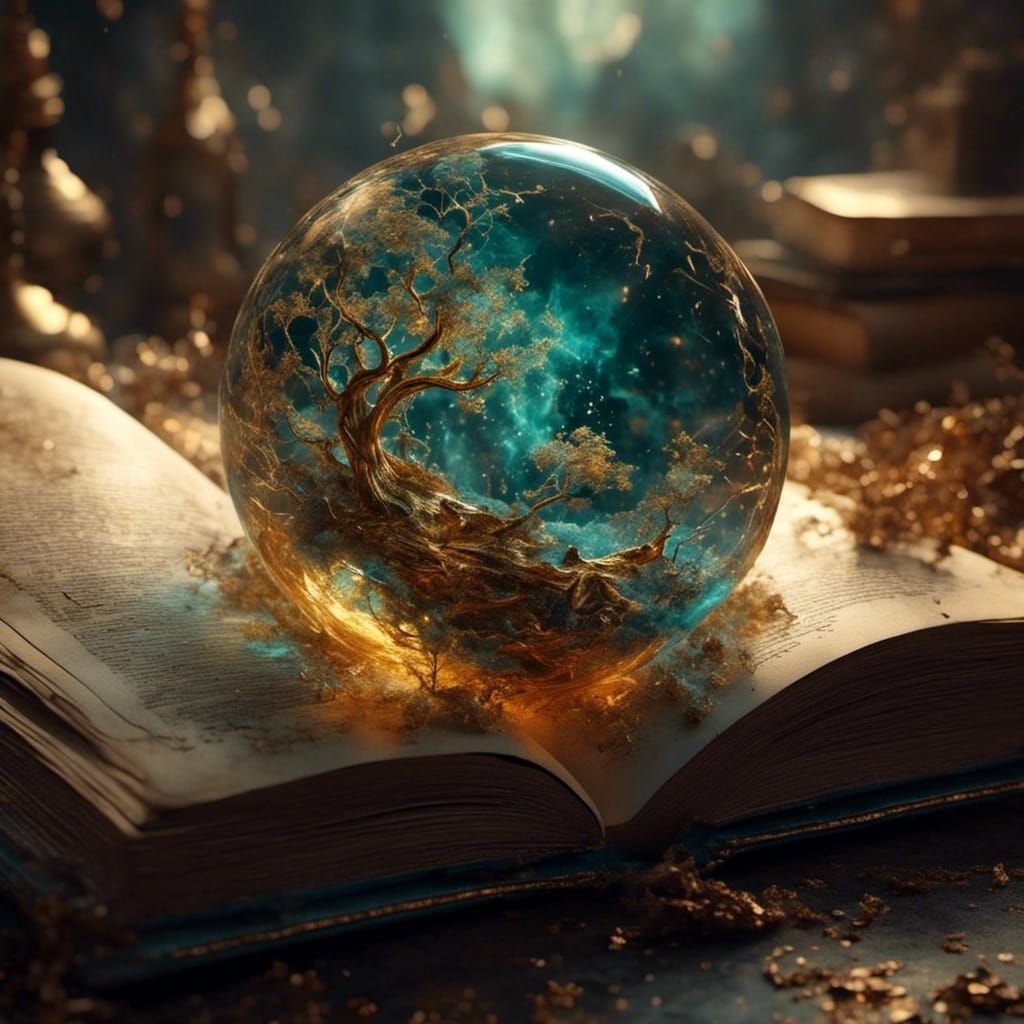 Ethereal Golden World Orb on Book