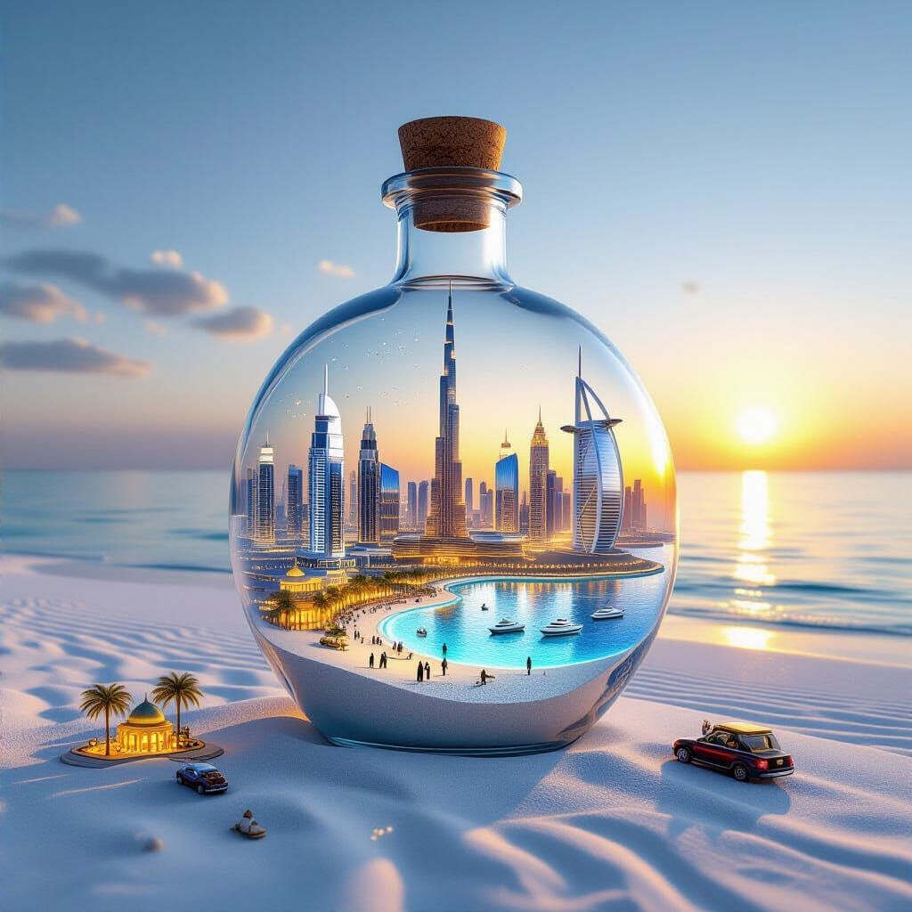 Futuristic Dubai in a Bottle: Hyperrealistic 3D Render