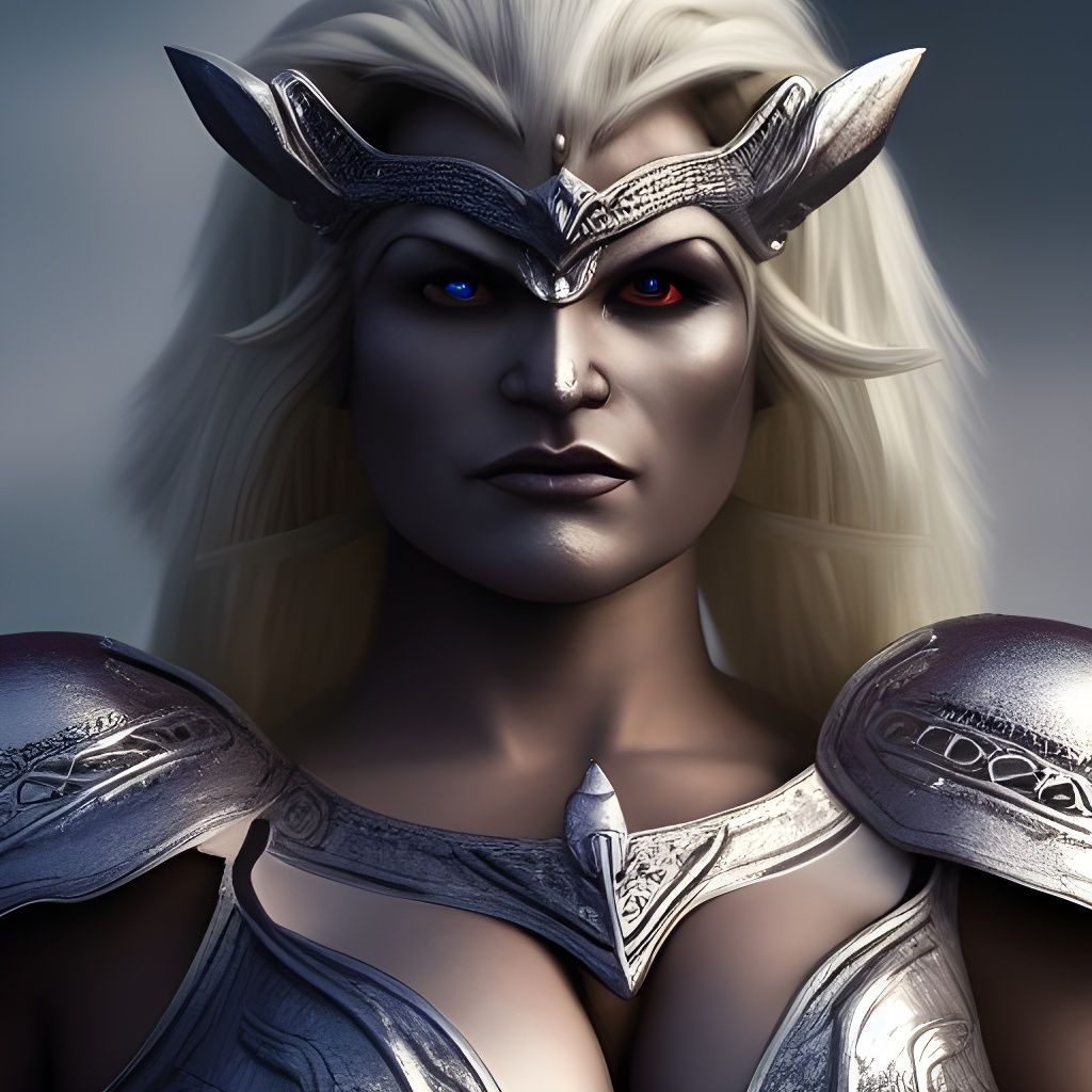 Beautiful Orc Paladin Woman in Silver Armor