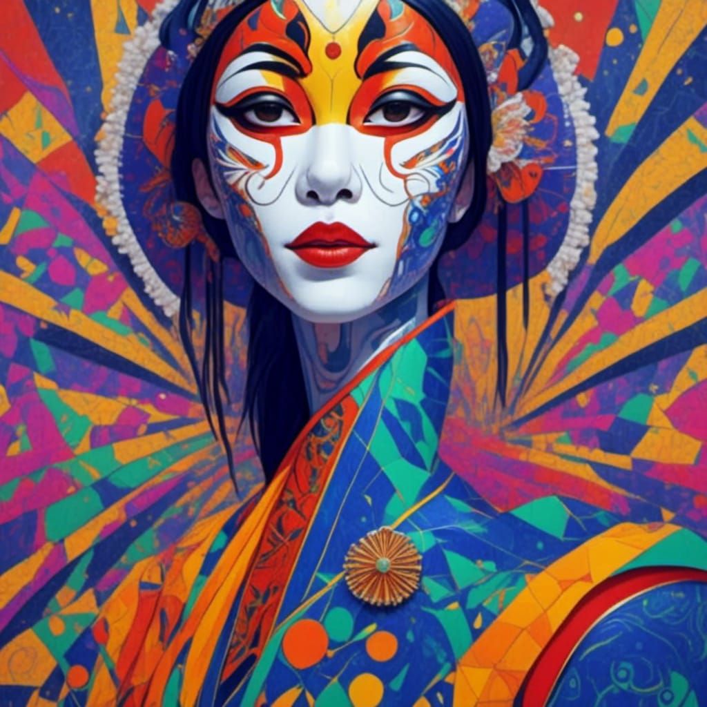 Geisha in Cubist Art Deco Style