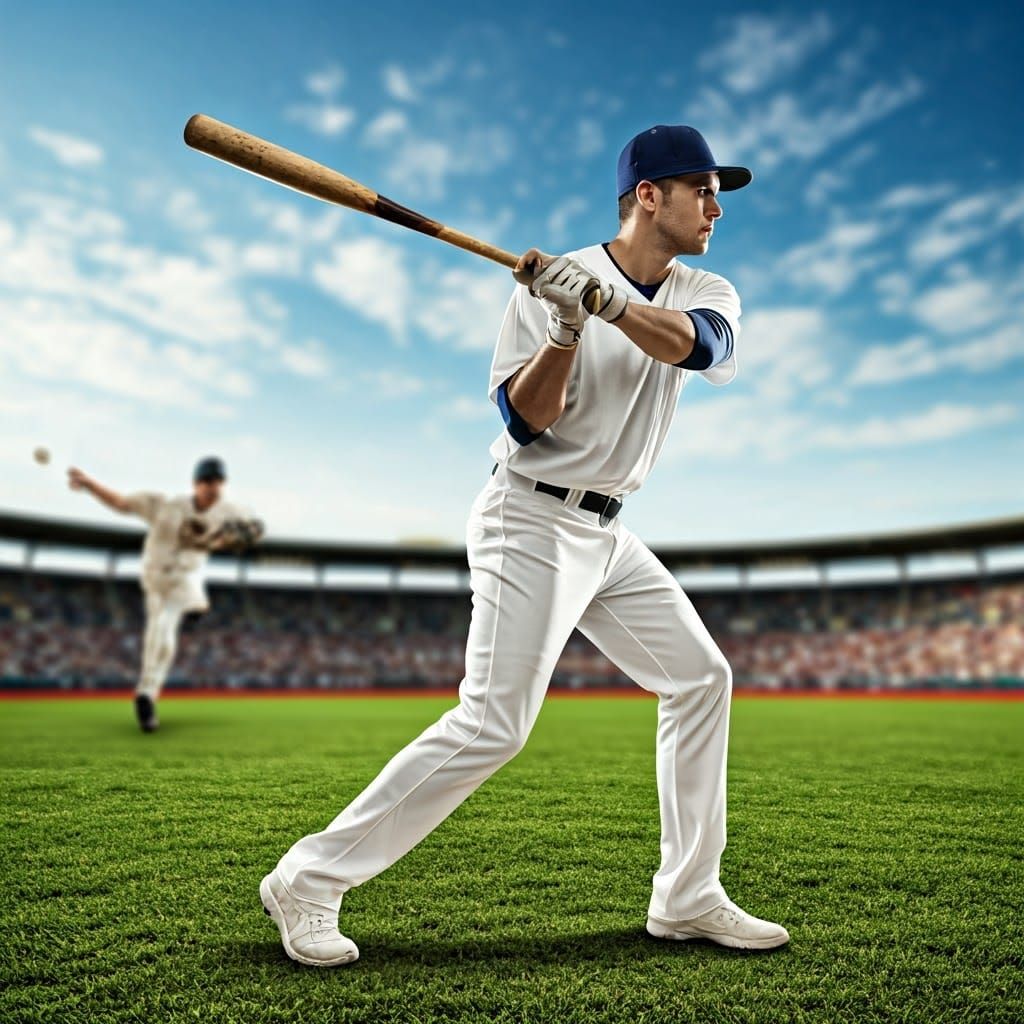 Baseball Player in Batting Stance with Determined Expression