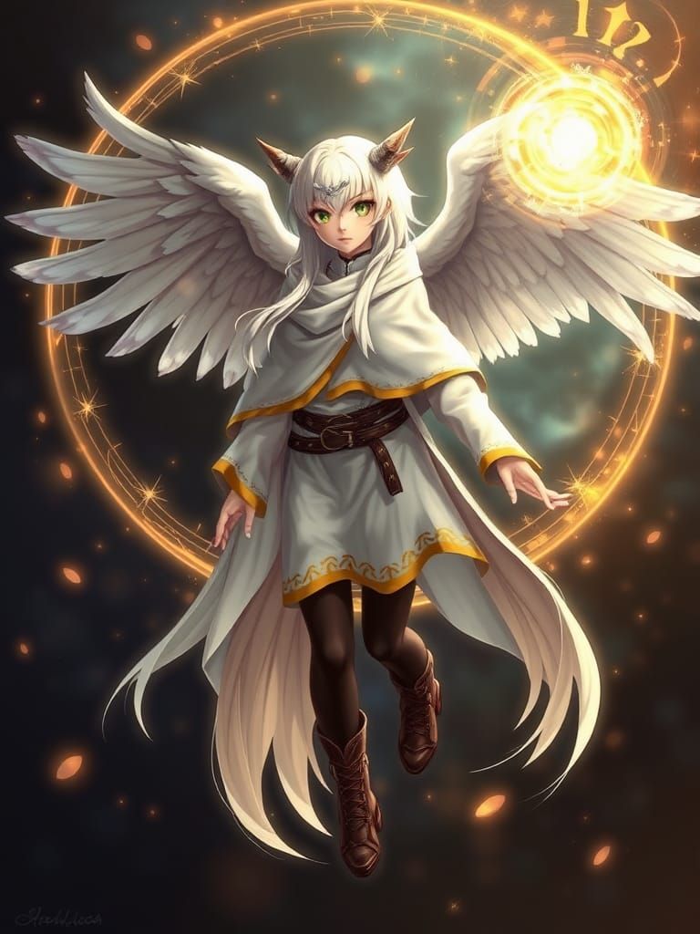 Anthropomorphic Falcon Elf with Magical Energy