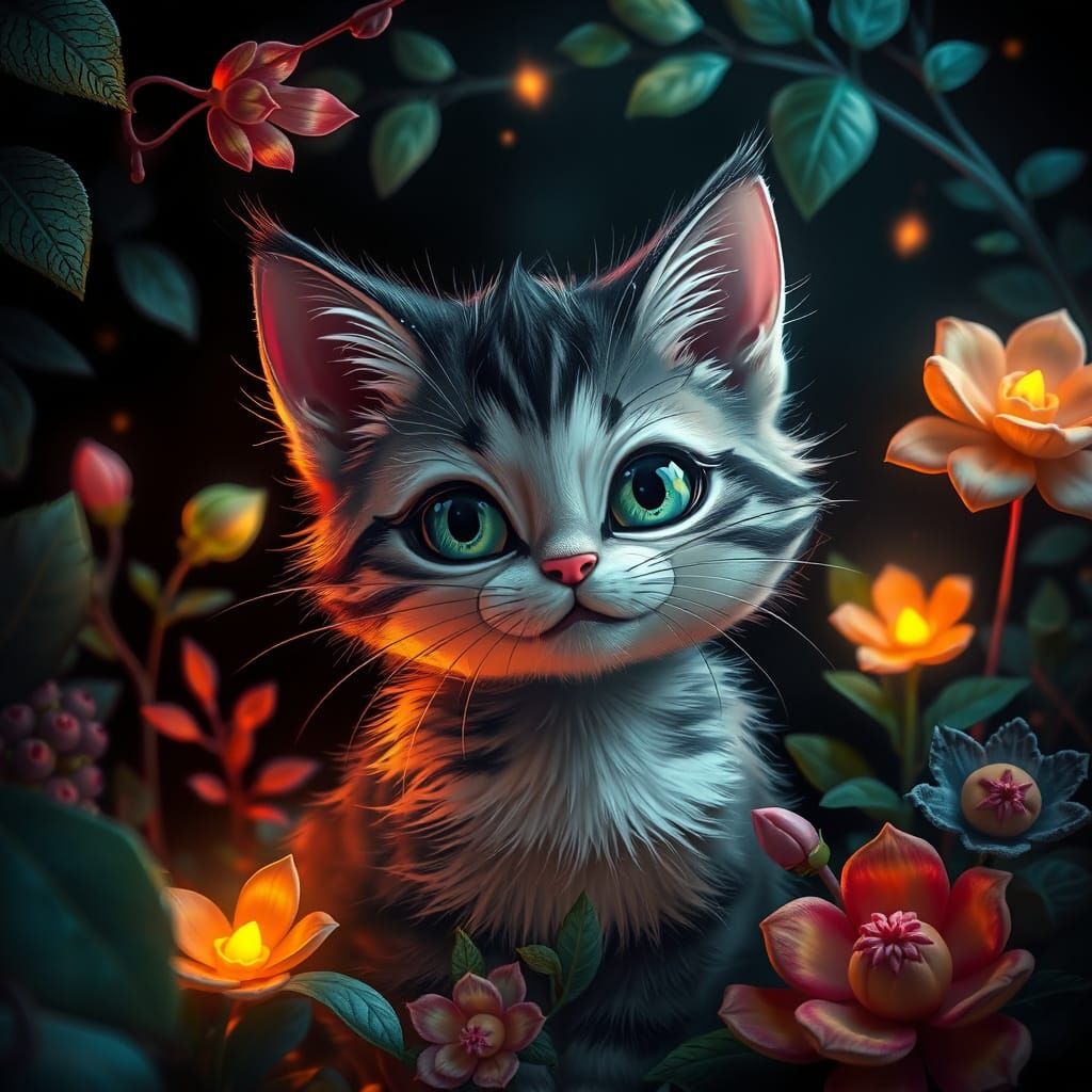 Whimsical Cat in Enchanted Forest
