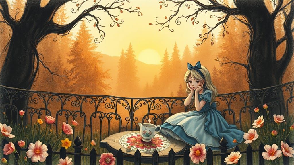Alice in Wonderland Picnic in Dreamlike Forest