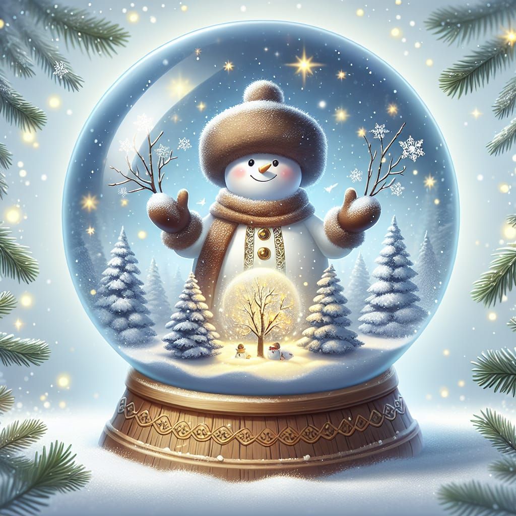 Charming Ukrainian Snowman Holds Winter Wonderland Snow Glob...