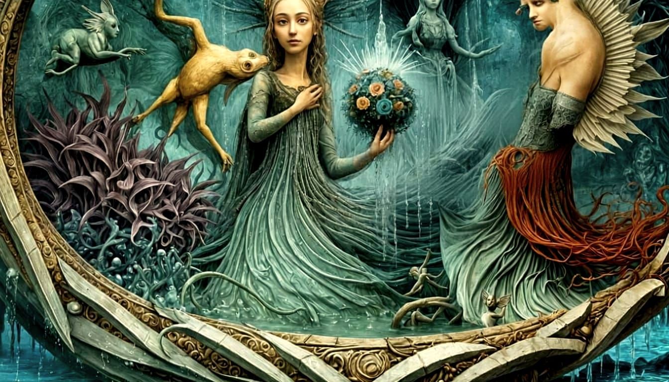 Mystical Fountain with Nymphs and Dreamlike Creatures