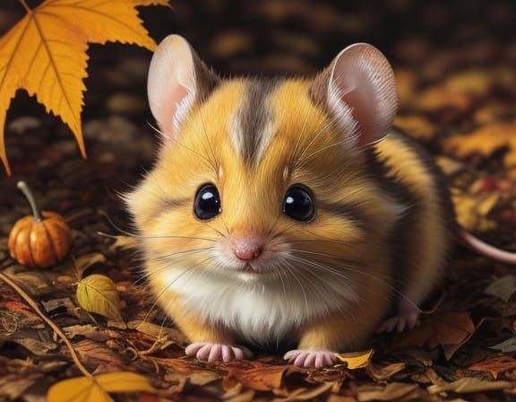 Cute Fluffy Mouse in Grunge Oil Painting