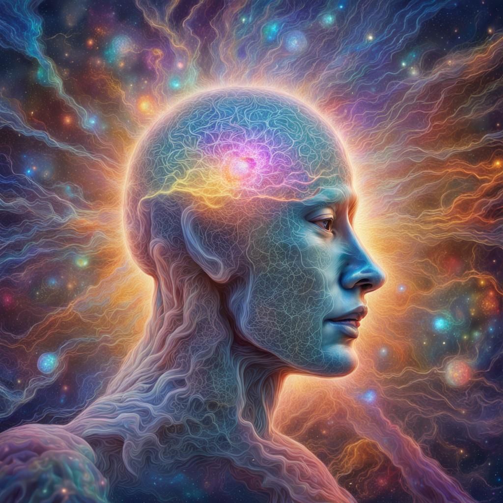 Human Mind Emerges from Brain, Holographic Illustration