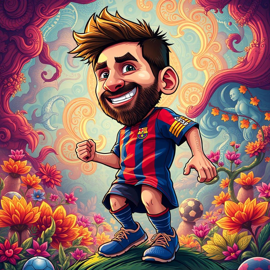 Lionel Messi in Vibrant Cartoon Character Style