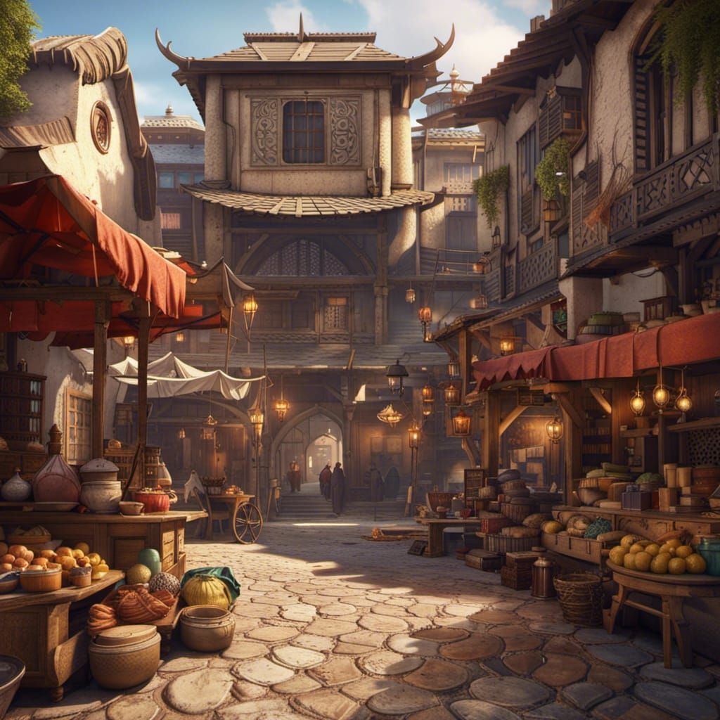 Fantasy Marketplace with Asian and Middle Eastern Flair