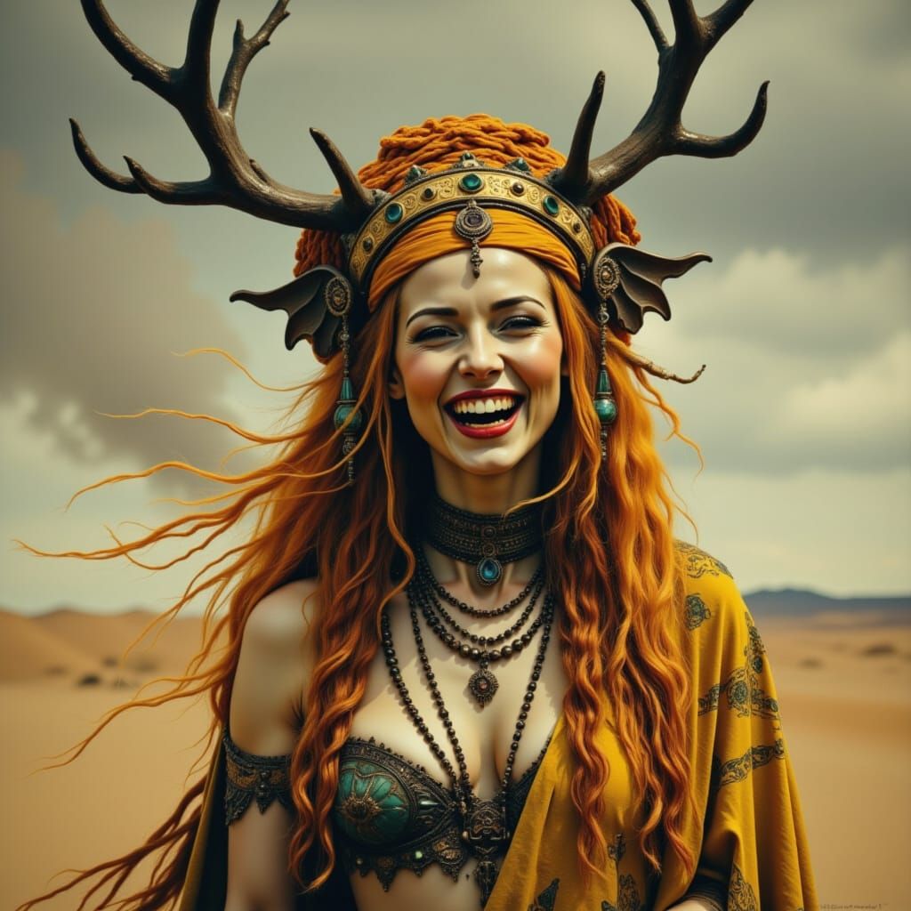 Furious Desert Witch with Flaming Sword