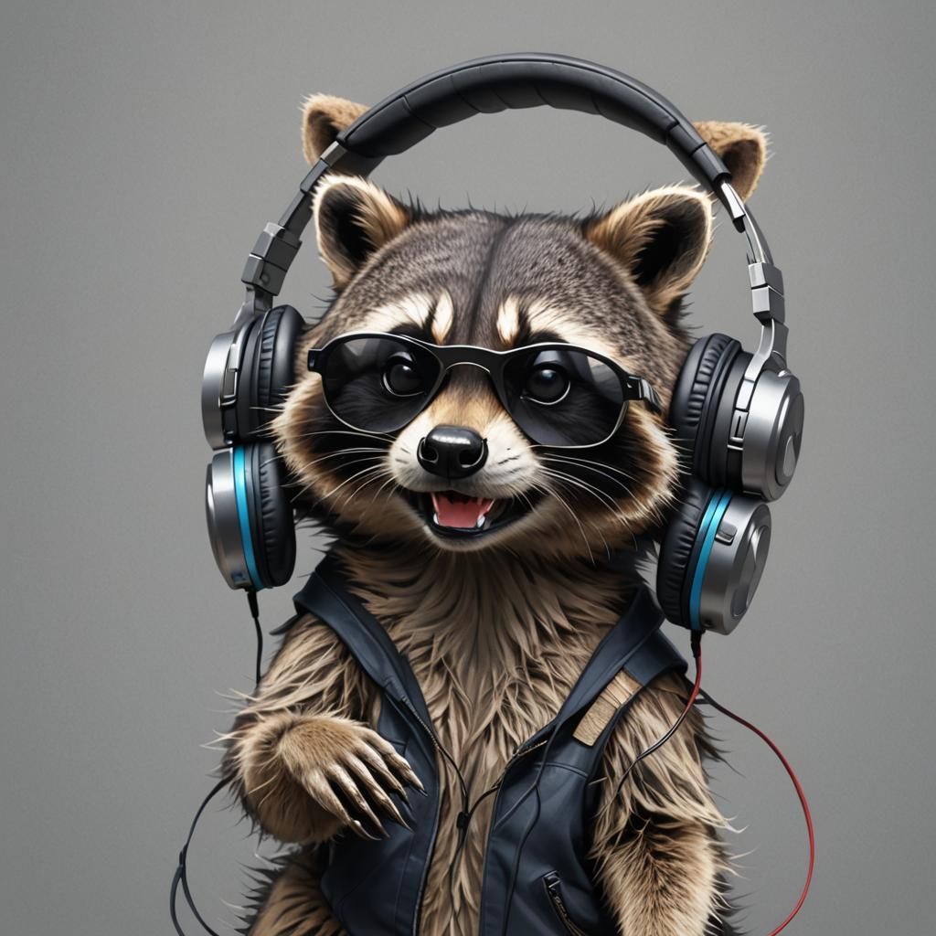 Raccoon with Headphones and Sunglasses in 3D Anime Style