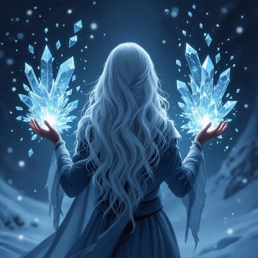 Woman Wielding Ice Powers with Frosty Aura