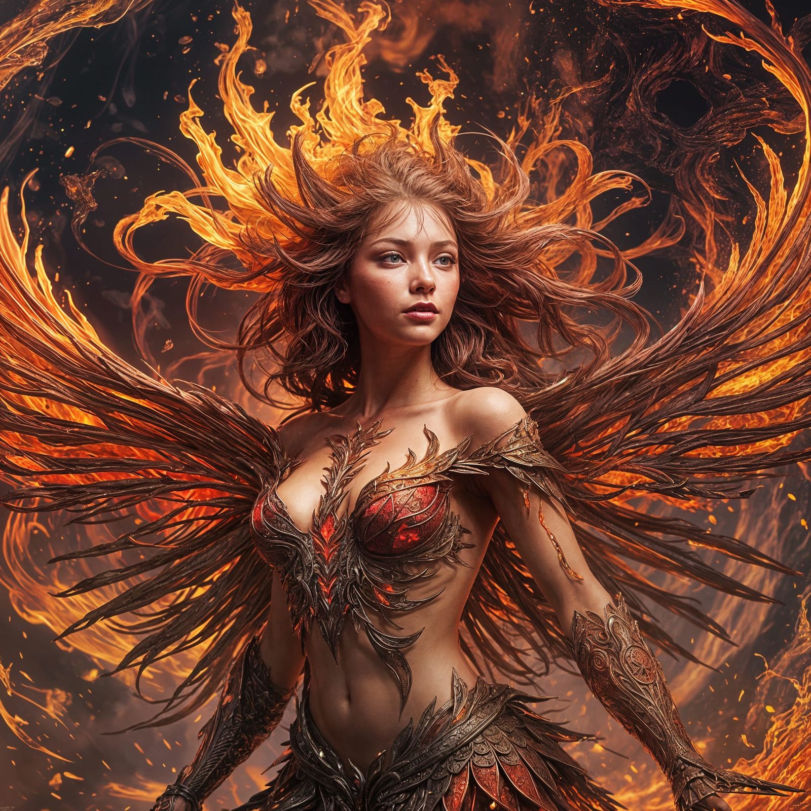 Hyperrealistic Fire Fairy Concept Art