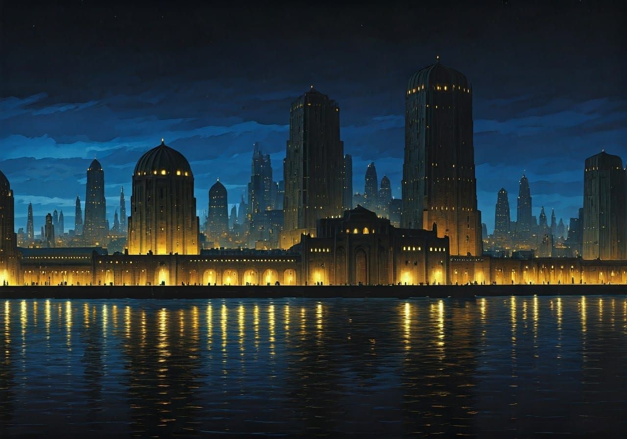 Darujhistan Nightscape: Gouache Painting from Malazan Series