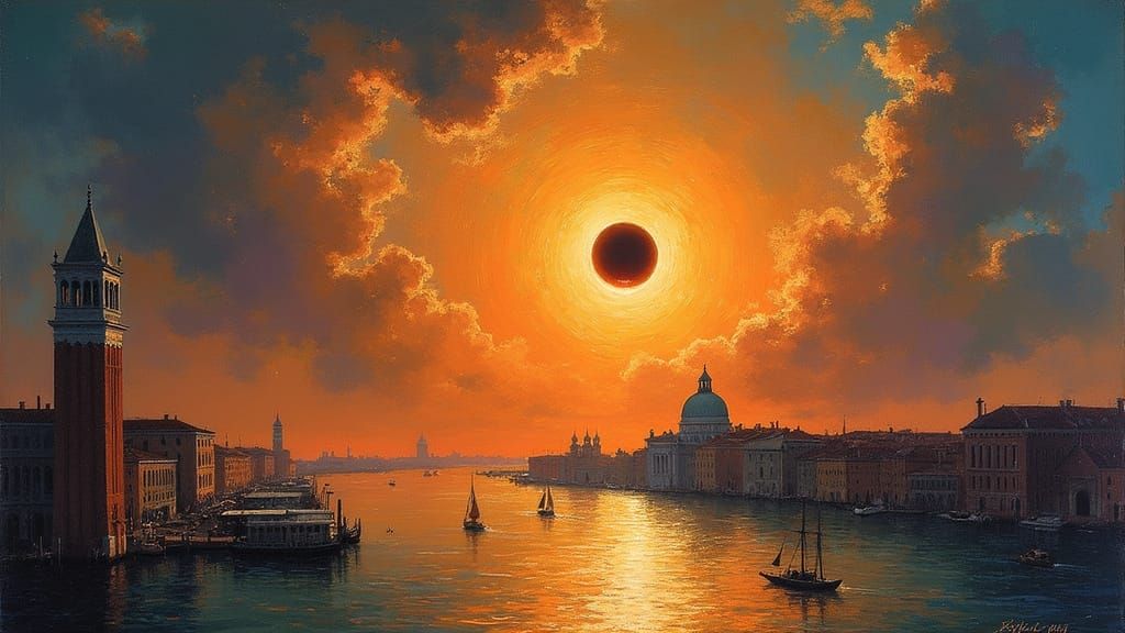 Solar Eclipse Over 19th Century Venice