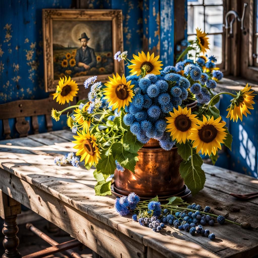 Ukrainian Flowers and Portrait in Hyperreal Style