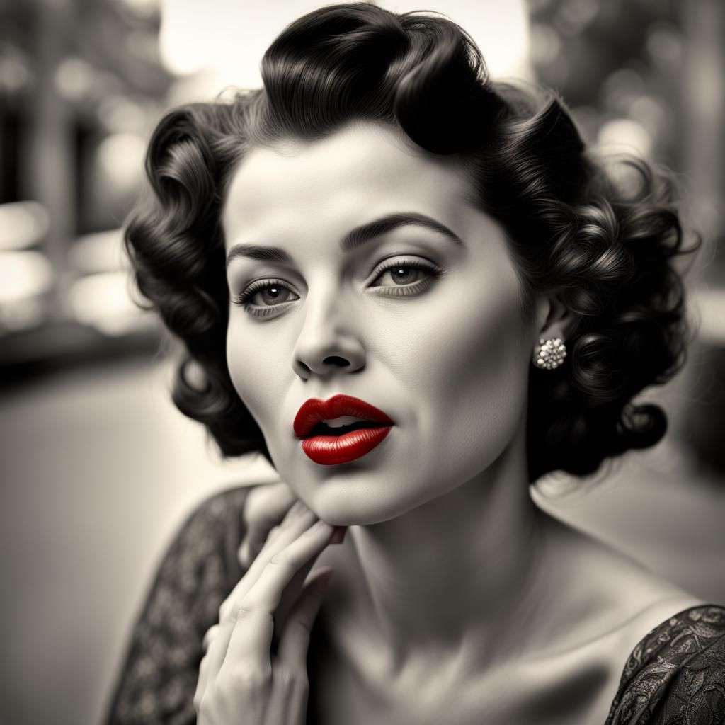 Glamorous 1950s Woman with Vibrant, Hyperrealistic Details