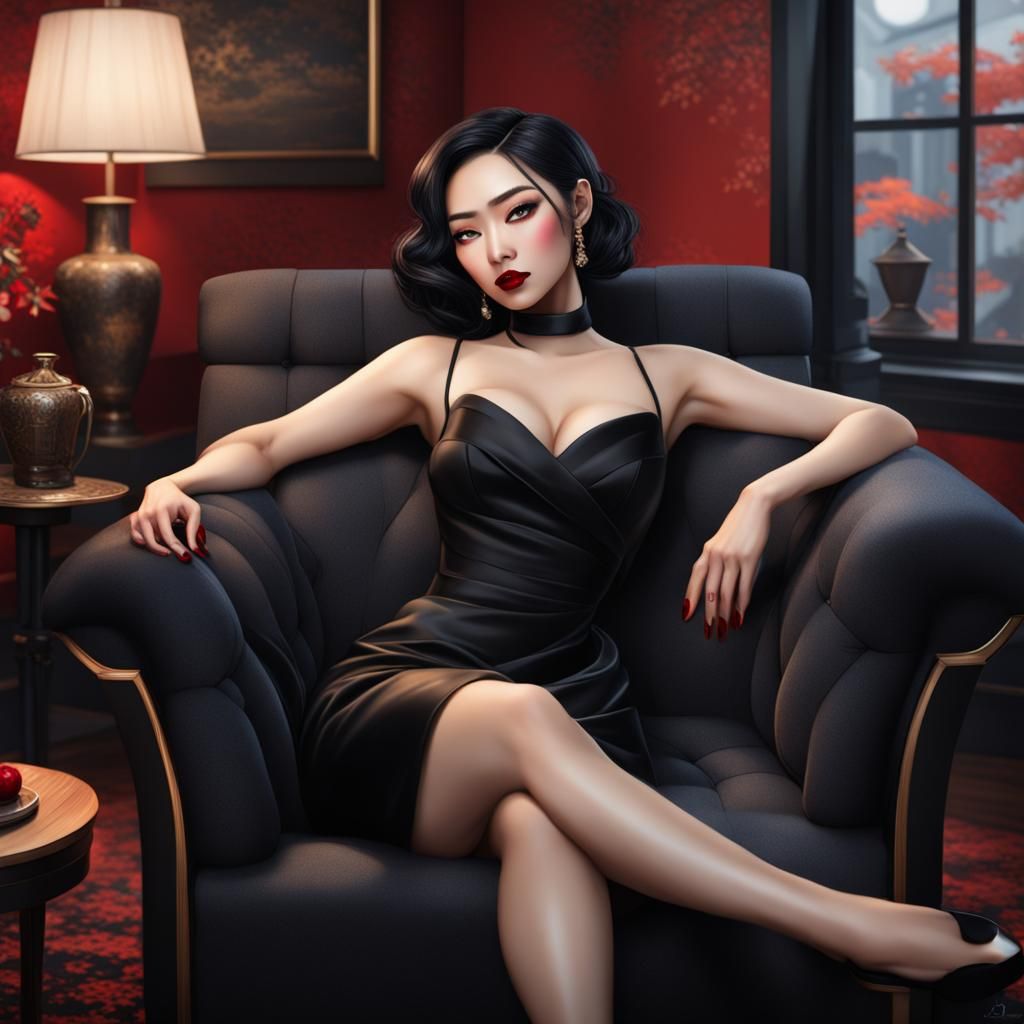 Fantasy Woman Lounging in Cozy Townhouse