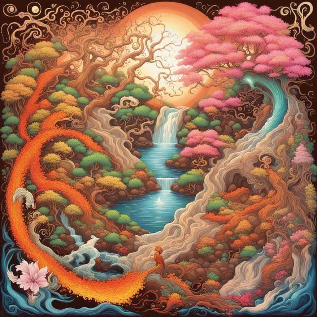 Radiant Abstract Art: Nature's Yin-Yang Balance