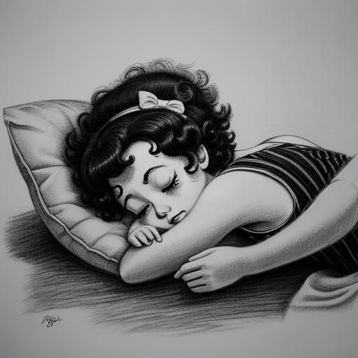 Betty Boop Sleeping: Hyperdetailed Charcoal Drawing