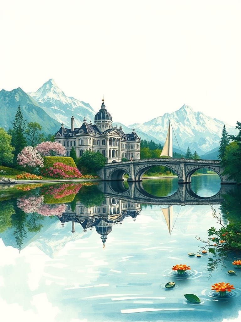 Ethereal Victorian Palace Landscape in Impasto Style