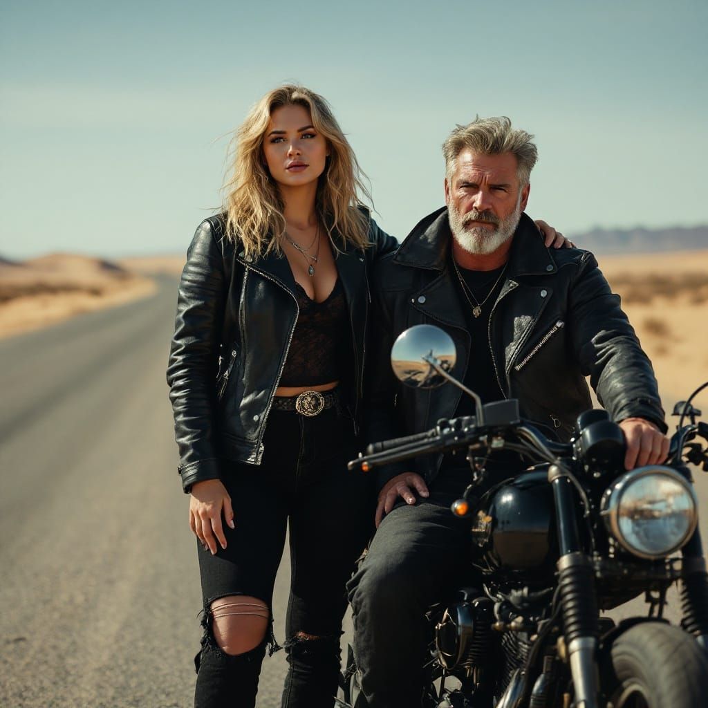 Rebel Road Couple in Black Leather Jackets
