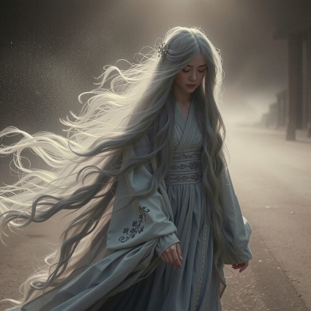 Ethereal Princess in Falling Dust: Pre-Raphaelite Photograph