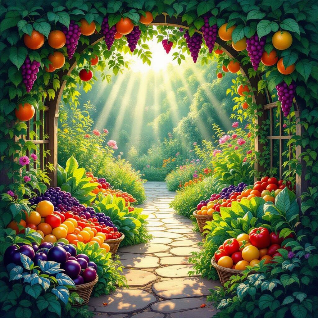 Enchanting Secret Garden of Vibrant, Magical Produce
